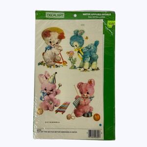 Vintage Decalart Water Applied Decals Nursery Animals Bear Lamb Bunny Puppy 1981